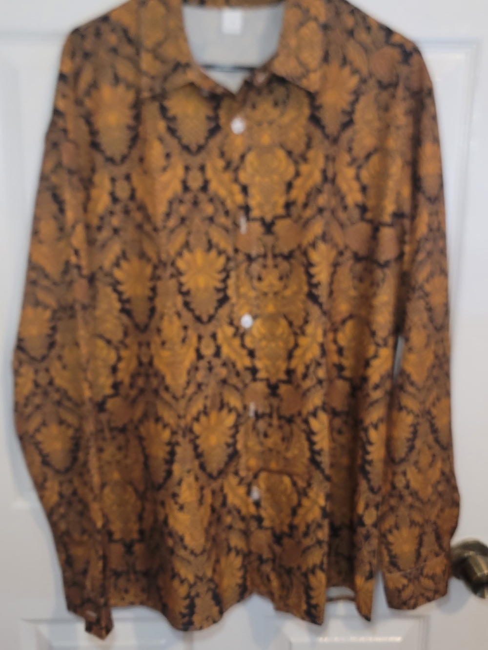 Men's Long Sleeve Patterned Button-Up Shirt Jacket - Brown/Black